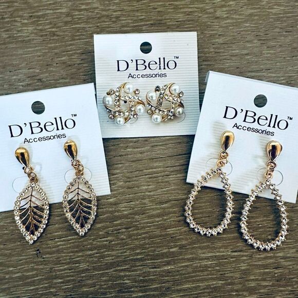 Sparkling Crystal Rhinestone Gold Leaf Teardrop Pearl Earrings Bundle Lot - Picture 1 of 2